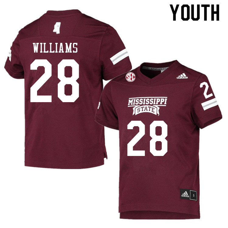 Youth #28 Brinston Williams Mississippi State Bulldogs College Football Jerseys Sale-Maroon